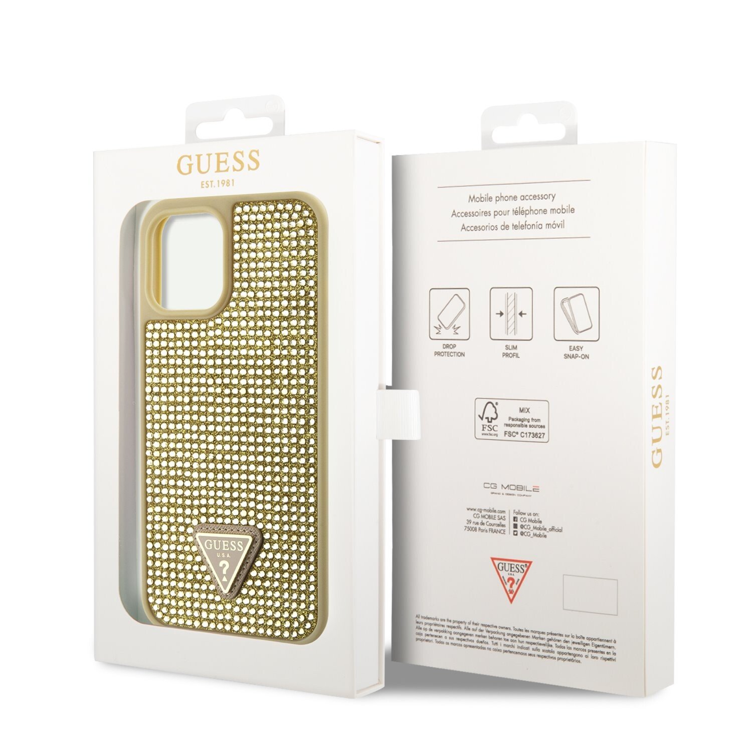 Husa Guess Rhinestones Triangle Metal Logo pentru iPhone 11 Gold thumb