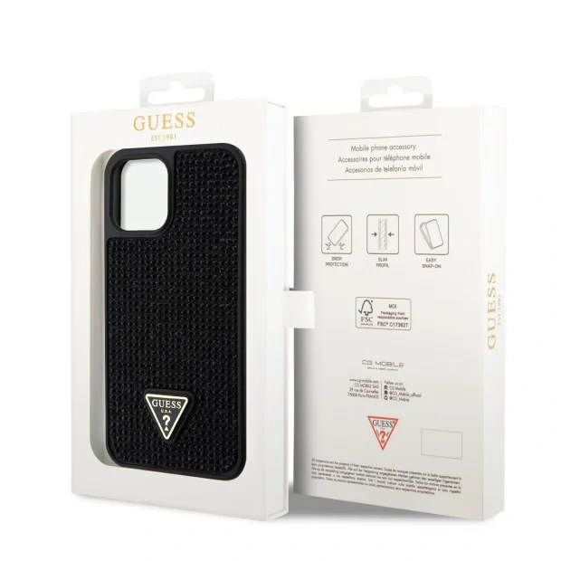 Husa Guess Rhinestones Triangle Metal Logo pentru iPhone 11 Pro Negru