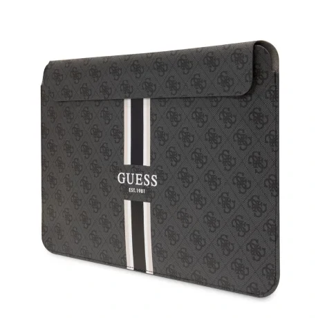 Husa pentru computer Guess PU 4G cu dungi imprimate 16 inchi neagra