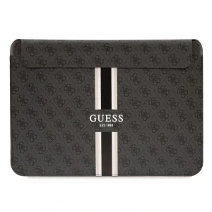 Husa pentru computer Guess PU 4G cu dungi imprimate 16 inchi neagra