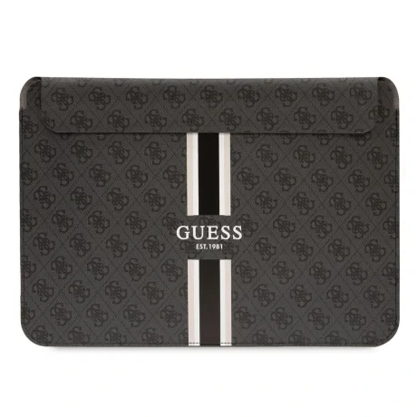 Husa pentru computer Guess PU 4G cu dungi imprimate 16 inchi neagra