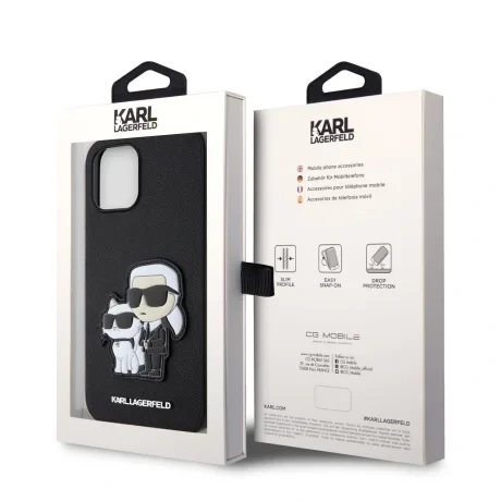 Husa spate Karl Lagerfeld PU Saffiano Karl si Choupette NFT pentru iPhone 12 Pro Max Negru