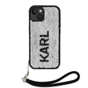 Husa spate reversibila cu paiete Karl Lagerfeld pentru iPhone 13 negru/argintiu