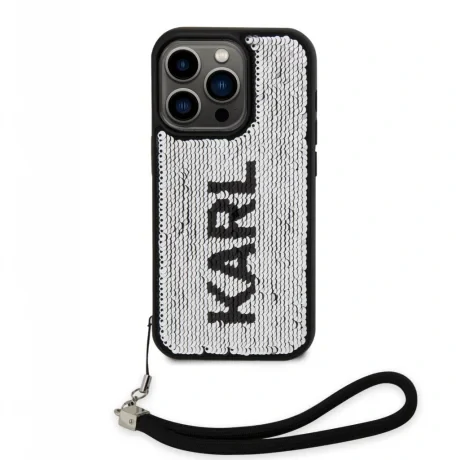 Husa spate reversibila cu paiete Karl Lagerfeld pentru iPhone 13 Pro Max negru/argintiu