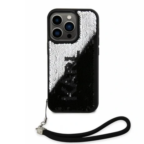 Husa spate reversibila cu paiete Karl Lagerfeld pentru iPhone 13 Pro Max negru/argintiu