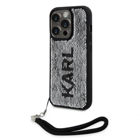 Husa spate reversibila cu paiete Karl Lagerfeld pentru iPhone 13 Pro Max negru/argintiu