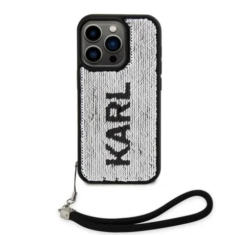 Husa spate reversibila cu paiete Karl Lagerfeld pentru iPhone 13 Pro negru/argintiu