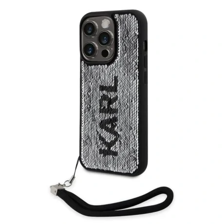 Husa spate reversibila cu paiete Karl Lagerfeld pentru iPhone 13 Pro negru/argintiu