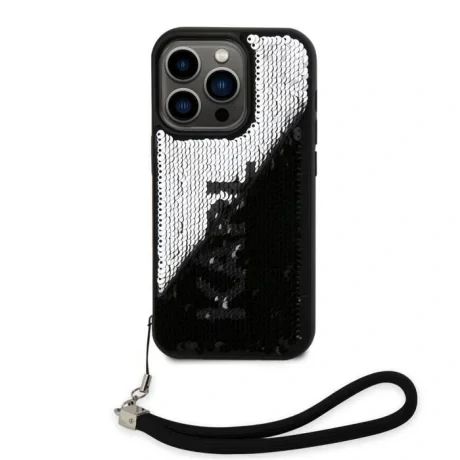 Husa spate reversibila cu paiete Karl Lagerfeld pentru iPhone 13 Pro negru/argintiu