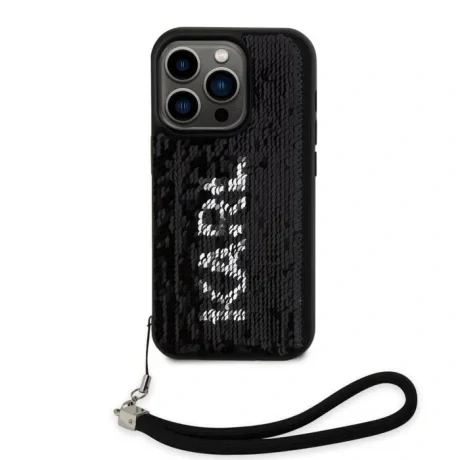Husa spate reversibila cu paiete Karl Lagerfeld pentru iPhone 13 Pro negru/argintiu