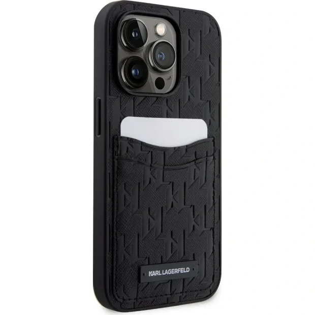 Husa Karl Lagerfeld Saffiano Monogram Card Slot Case pentru iPhone iPhone 13 Pro Negru