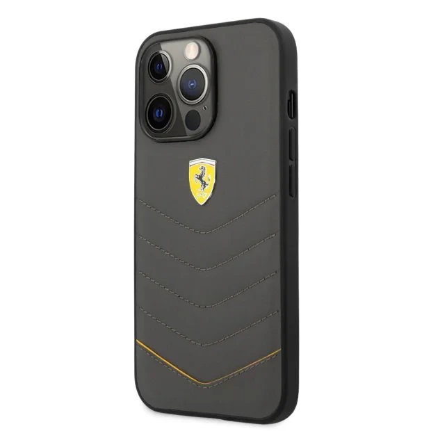 Husa Cover Ferrari Leather Quilted pentru iPhone 13 Pro Max  Dark Grey