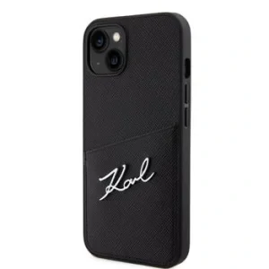 Husa Karl Lagerfeld Saffiano Card Slot Metal Signature Case pentru iPhone 14 Negru
