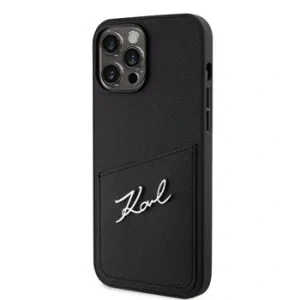 Husa Karl Lagerfeld Saffiano Card Slot Metal Signature Case pentru  iPhone 13 Pro Max Negru