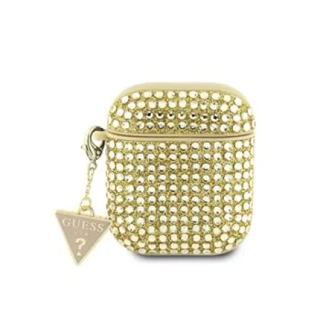 Husa Guess Rhinestones Triangle Metal Logo pentru AirPods 1/2 Gold