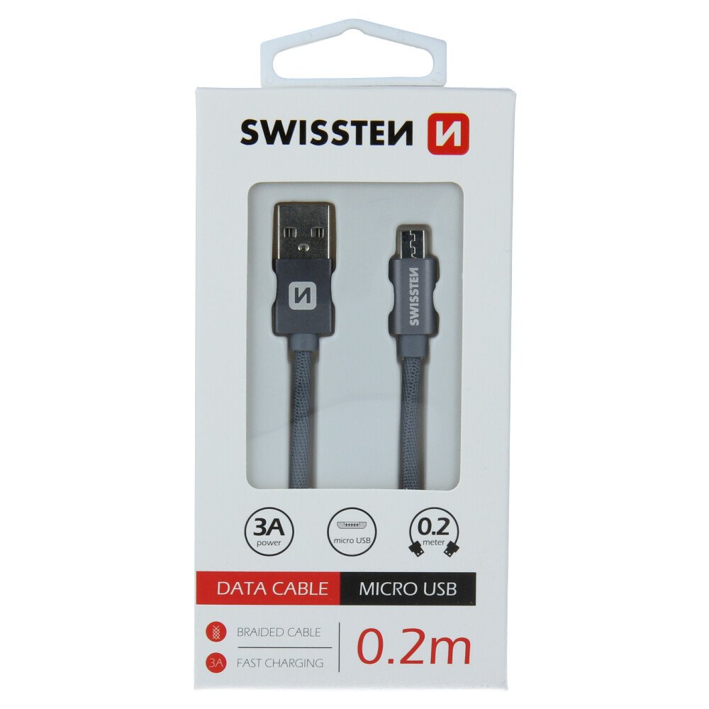 CABLU DE DATE SWISSTEN TEXTIL USB / MICRO USB 0,2 M GRI thumb