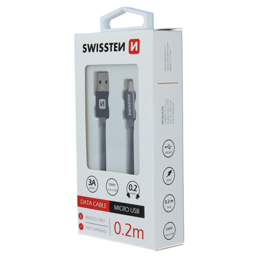 CABLU DE DATE SWISSTEN TEXTIL USB / MICRO USB 0,2 M GRI thumb