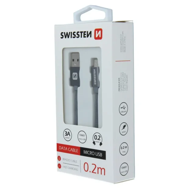 CABLU DE DATE SWISSTEN TEXTIL USB / MICRO USB 0,2 M GRI