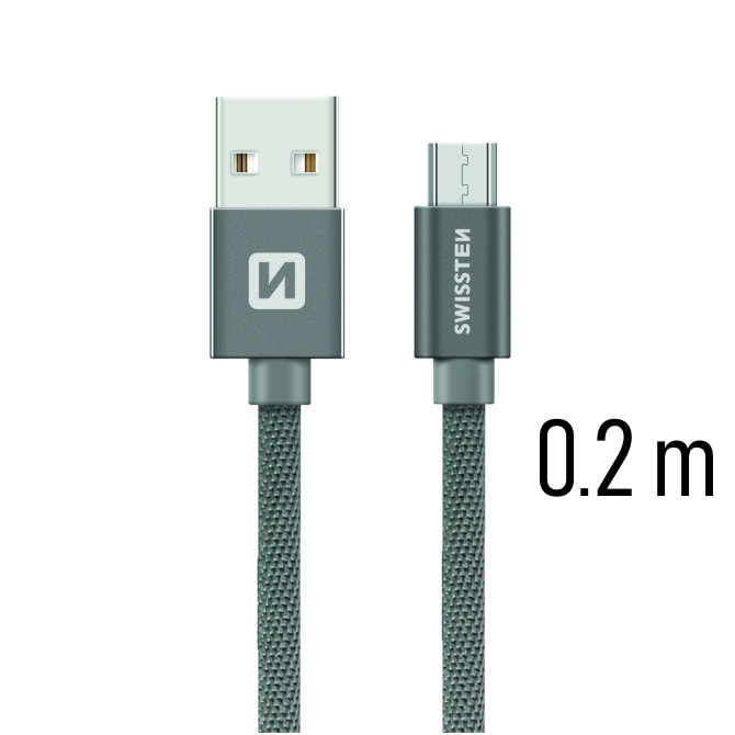 CABLU DE DATE SWISSTEN TEXTIL USB / MICRO USB 0,2 M GRI thumb