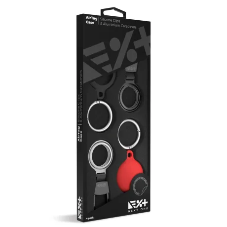 Next One Airtag Silicone Clips &amp; Aluminium Carabiners 4 Pack