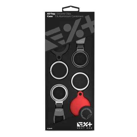Next One Airtag Silicone Clips &amp; Aluminium Carabiners 4 Pack
