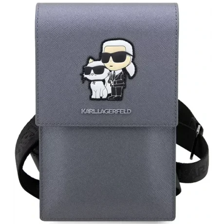 Geanta Karl Lagerfeld Saffiano Metal Logo NFT Argintiu