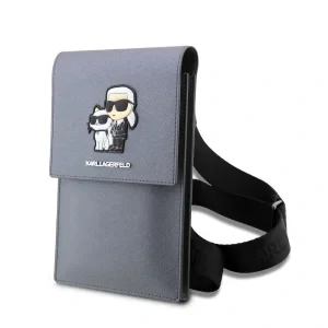 Geanta Karl Lagerfeld Saffiano Metal Logo NFT Argintiu