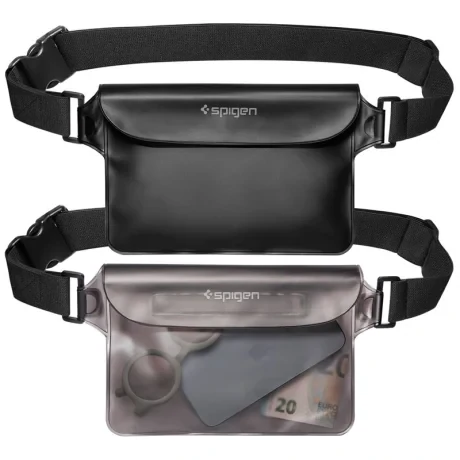Geanta impermeabila Spigen Aqua Shield WaterProof A620 2 Pack, Negru + Negru transparent