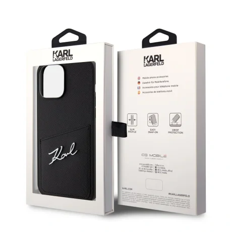 Husa Karl Lagerfeld Saffiano Card Slot Metal Signature Case pentru  iPhone 13 Pro Max Negru