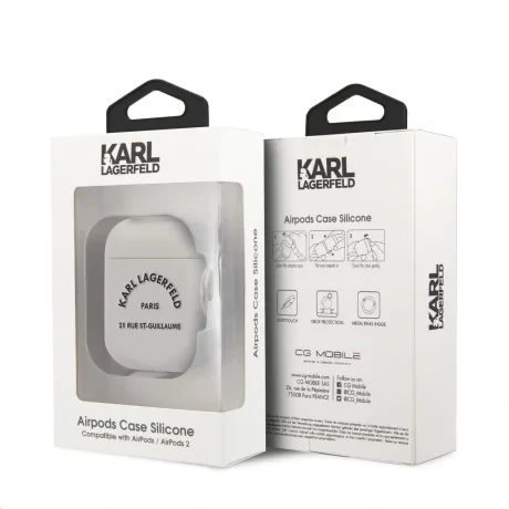 Husa Karl Lagerfeld Rue St Guillaume silicon pentru Airpods 1/2 White
