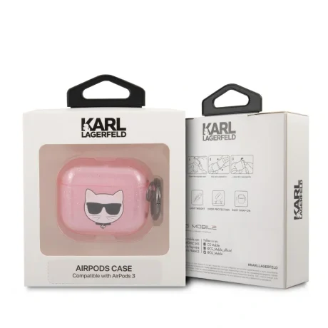 Husa Karl Lagerfeld TPU Glitter Choupette Head pentru Airpods 3 Pink