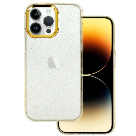 Husa Cover Lens Fashion Golden Frame pentru iPhone 14 Pro Max Auriu
