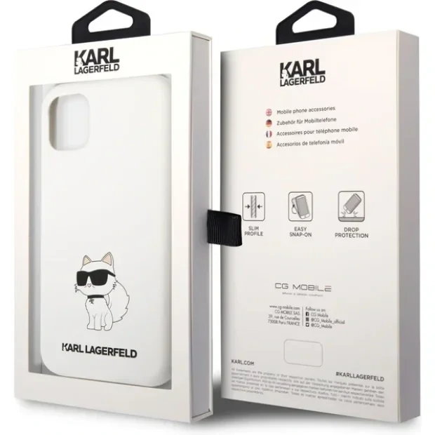 Husa Karl Lagerfeld Liquid Silicone Choupette NFT pentru iPhone 11 White