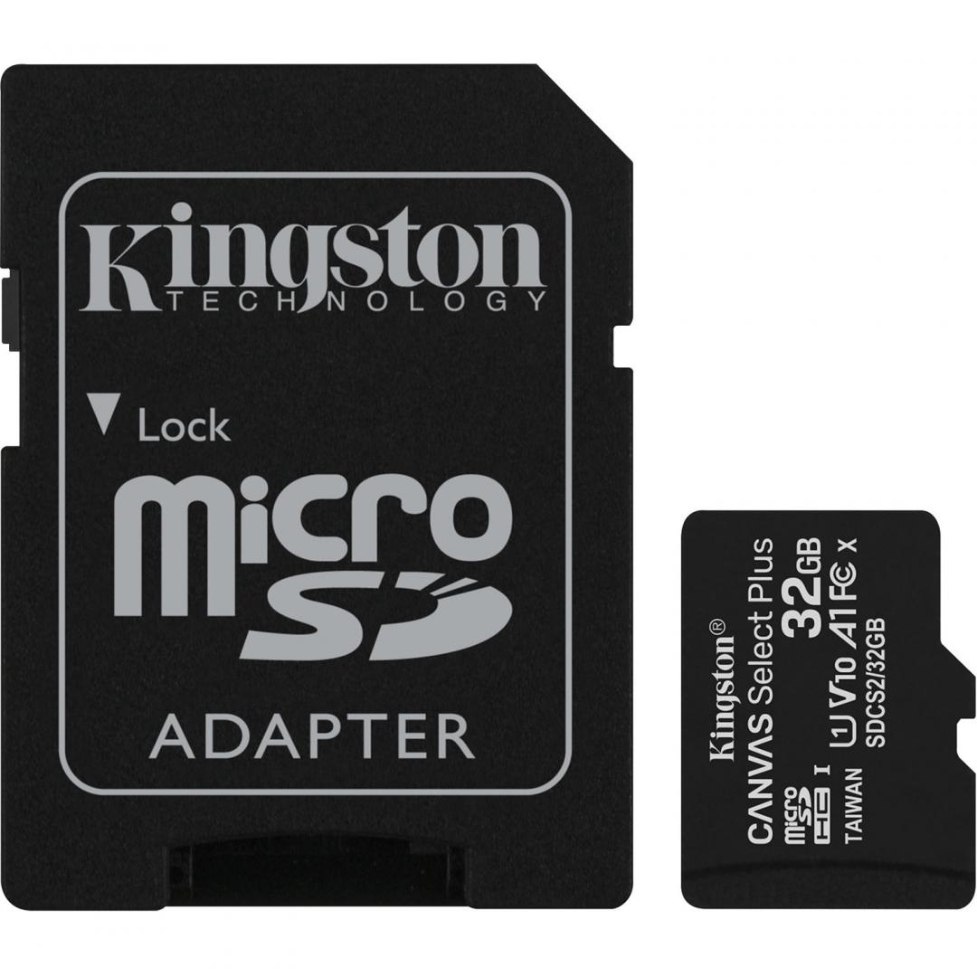 CARD MicroSD KINGSTON, 32 GB, microSDHC, clasa 10, standard UHS-I U1, "SDCS2/32GB" (timbru verde 0.03 lei) thumb