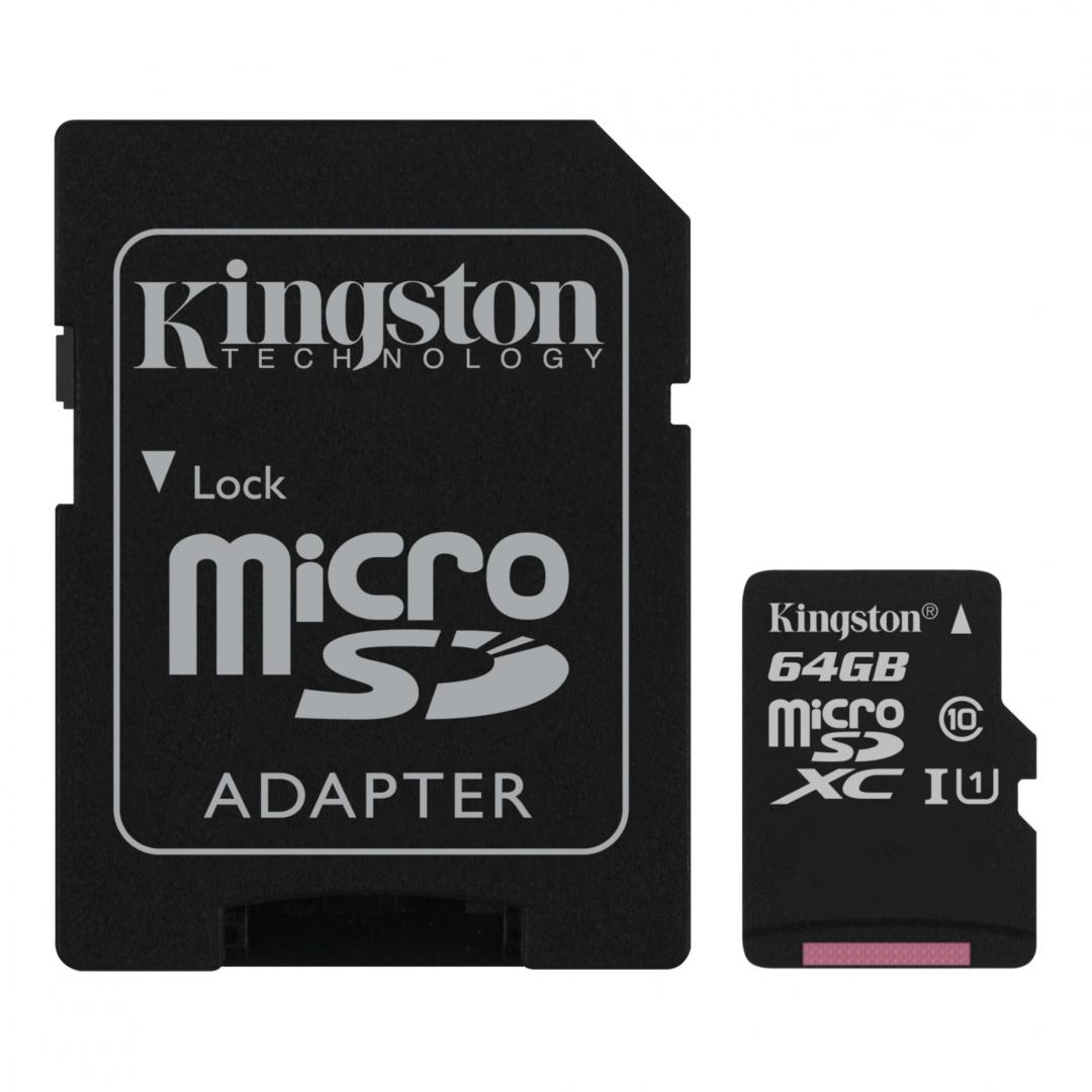 CARD MicroSD KINGSTON, 64 GB, microSDXC, clasa 10, standard UHS-I U1, "SDCS2/64GB" (timbru verde 0.03 lei) thumb