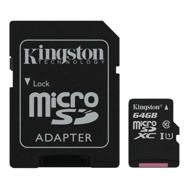CARD MicroSD KINGSTON, 64 GB, microSDXC, clasa 10, standard UHS-I U1, &quot;SDCS2/64GB&quot; (timbru verde 0.03 lei)
