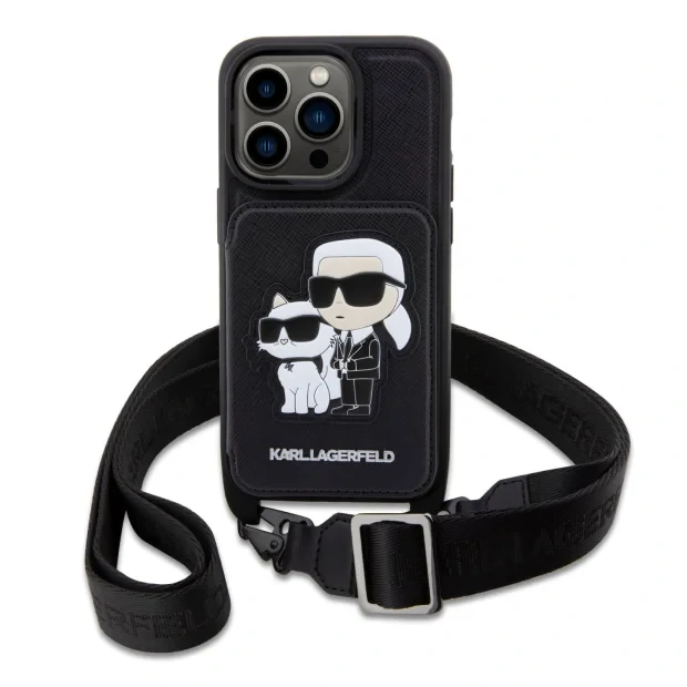 Husa Karl Lagerfeld Saffiano Crossbody Karl and Choupette NFT pentru iPhone 14 Pro Black