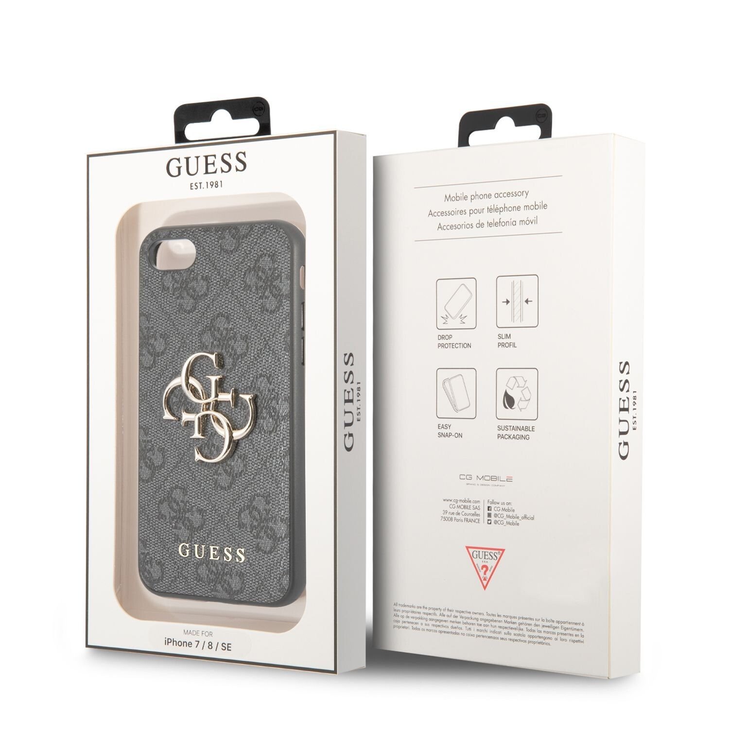 Husa din spate cu logo metalic Guess PU 4G pentru iPhone 7/8/SE2020/SE2022 gri thumb