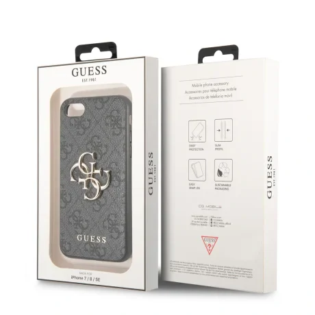 Husa spate cu logo metalic Guess PU 4G pentru iPhone 7/8/SE2020/SE2022 gri