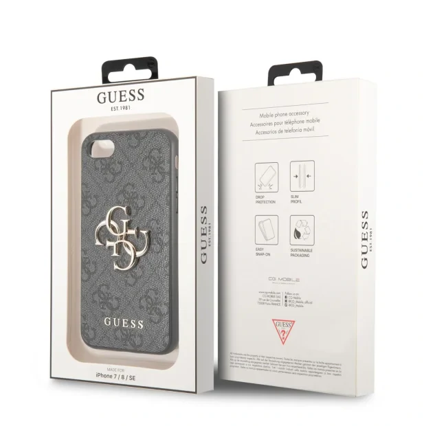 Husa din spate cu logo metalic Guess PU 4G pentru iPhone 7/8/SE2020/SE2022 gri