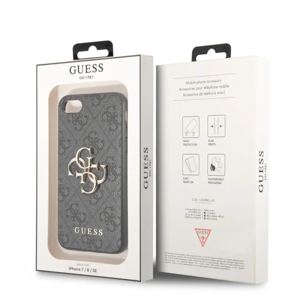 Husa spate cu logo metalic Guess PU 4G pentru iPhone 7/8/SE2020/SE2022 gri