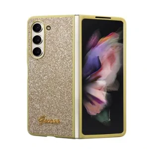 Husa Guess PC/TPU Glitter Flakes Metal Logo pentru Samsung Galaxy Z Fold 5 Gold