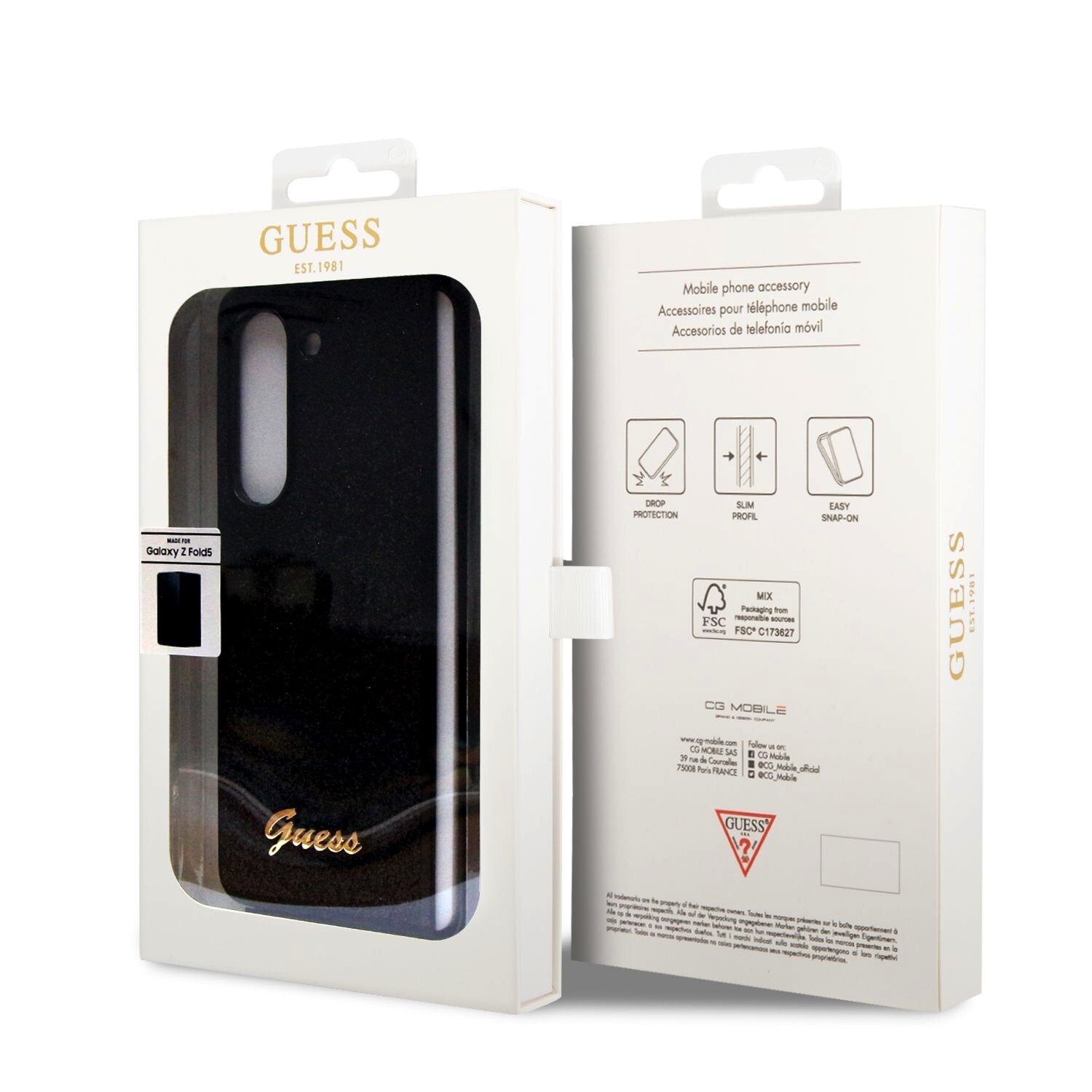 Husa Guess PC/TPU Glitter Flakes Metal Logo pentru Samsung Galaxy Z Fold 5 Black thumb