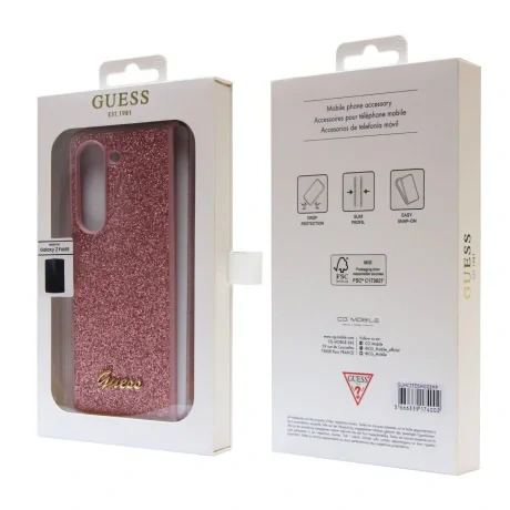 Husa Guess PC/TPU Glitter Flakes Metal Logo pentru Samsung Galaxy Z Fold 5 Pink