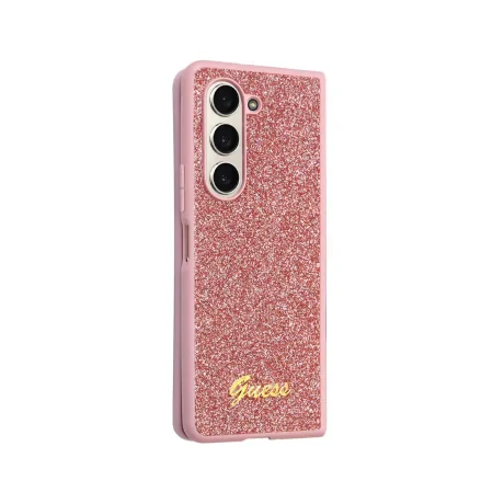 Husa Guess PC/TPU Glitter Flakes Metal Logo pentru Samsung Galaxy Z Fold 5 Pink