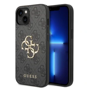 Husa Guess PU 4G Metal Logo pentru iPhone 15 Grey