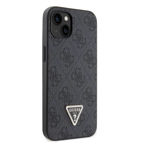 Husa Guess PU 4G Strass Triangle Metal Logo pentru iPhone 15 Black