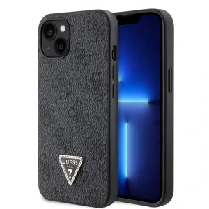 Husa Guess PU 4G Strass Triangle Metal Logo pentru iPhone 15 Black