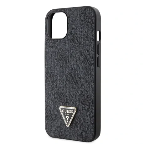 Husa Guess PU 4G Strass Triangle Metal Logo pentru iPhone 15 Black
