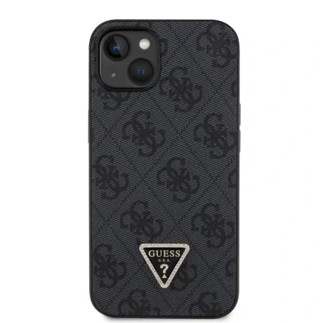 Husa Guess PU 4G Strass Triangle Metal Logo pentru iPhone 15 Black
